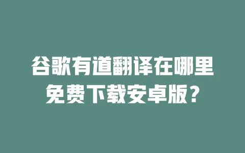 谷歌有道翻译在哪里免费下载安卓版? 一
