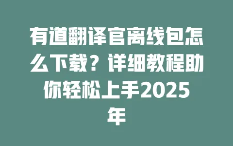有道翻译官离线包怎么下载?详细教程助你轻松上手2025年 一