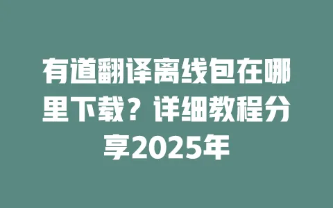 有道翻译离线包在哪里下载?详细教程分享2025年 一